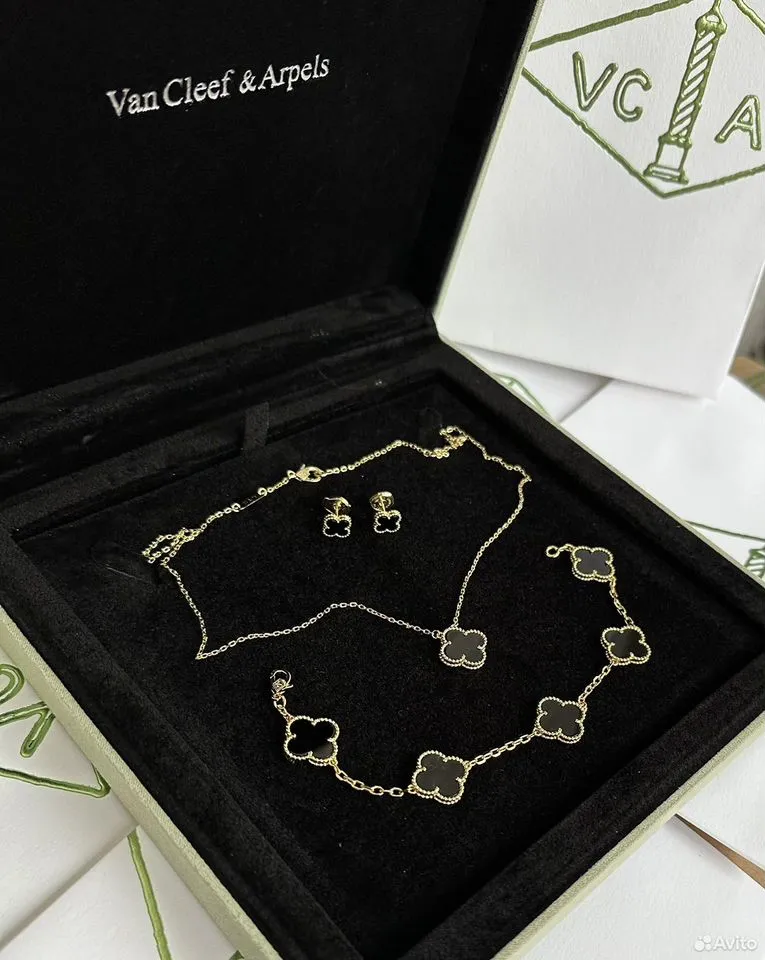 Колье, серьги т браслет Van Cleef Ван Клиф оникс